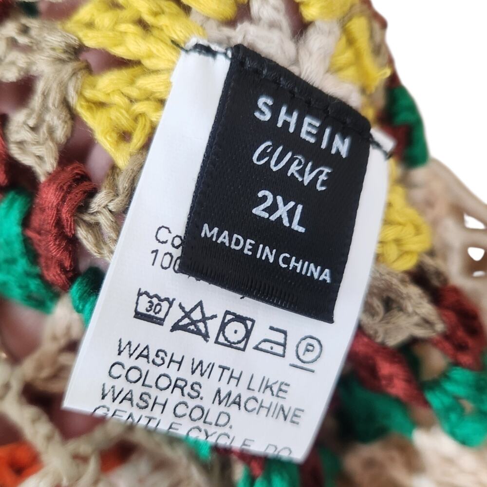 Shein 2X Crochet Festival Open Knit Tank Top Long Fringe Boho Granny Square Plus - Picture 6 of 9